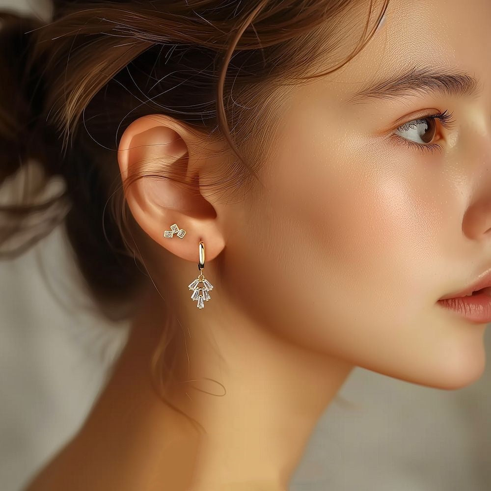 S925 Sterling Silver Geometric Square Simple Stud Earrings For Women Light Luxury